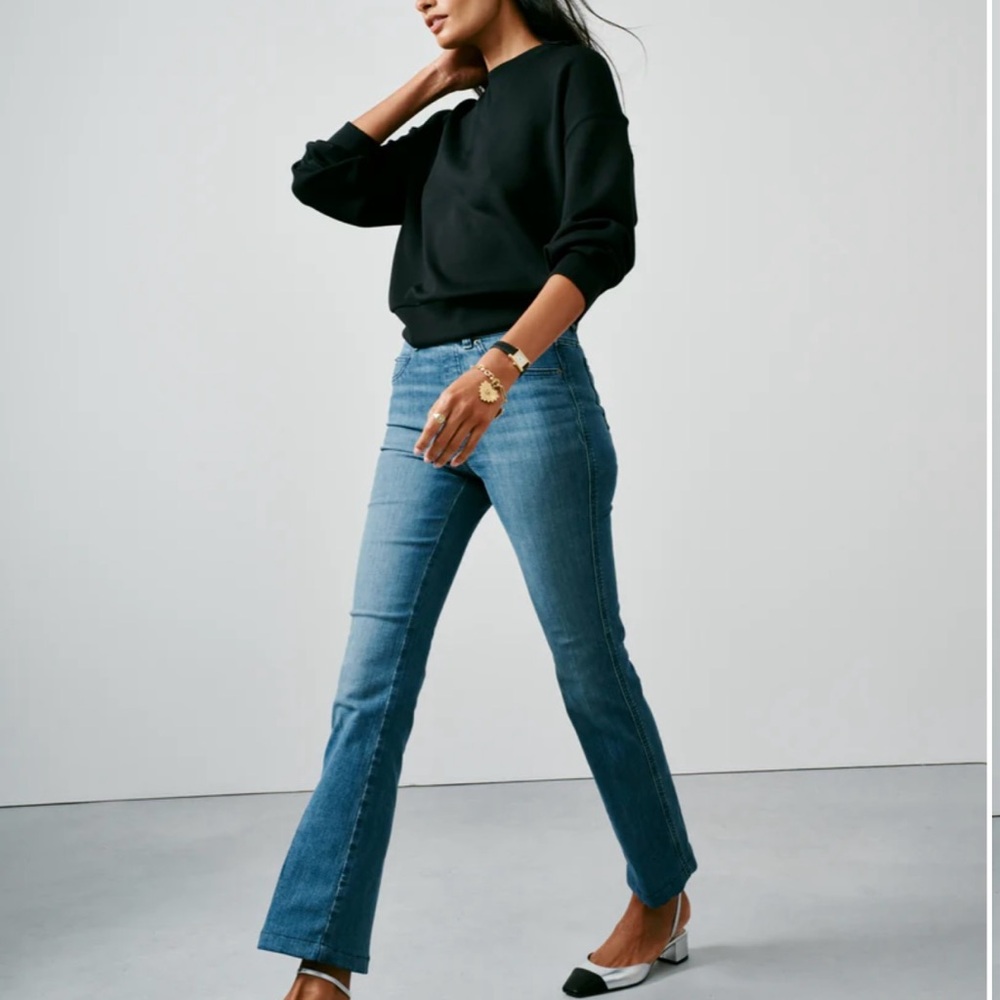 SPANXshape kick flare jeans in vintage indigo, size large, tall